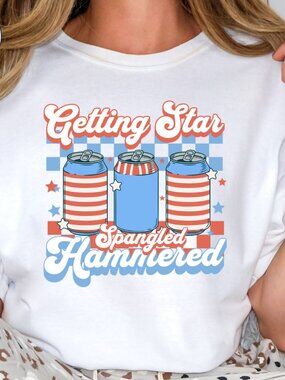 Getting Star Spangled Hammered 4th of July White Short Sleeve Shirt